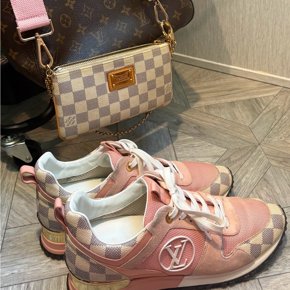 Louis Vuitton Pink and Damier Azur Run Away Sneakers - Picture 16 of 16